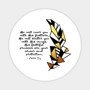 Gold Geometric Feather and Psalm 91:4 Magnet